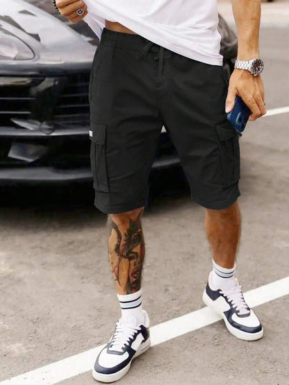 Men's Loose-Fit Cargo Shorts — Drawstring Waist, Flap Pockets, Multi-Pocket Jogger-Style Casual Shorts