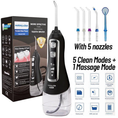 Waterpulse Oral Irrigator Dental Water Flosser Teeth Whitening Waterproof Portable Dental Water Jet Floss 320ML Teeth Cleaner