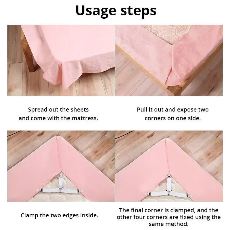 4Pcs Bed sheet strap, adjustable elastic fastener, with metal clip, fixed and fixed bed frame, easy-to-install strap mattress
