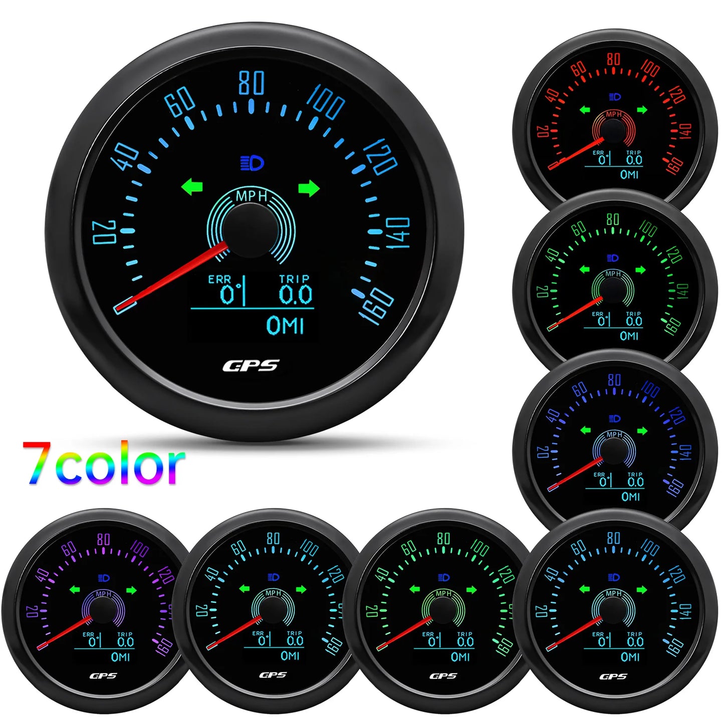Waterproof 85MM GPS Speedometer With GPS Antenna 7 Color Backlight For Motorcycle Marine Boat Car Truck Speed Gauge Meter 12V24V
