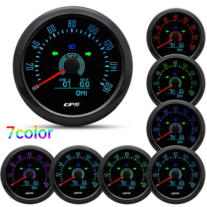 Waterproof 85MM GPS Speedometer With GPS Antenna 7 Color Backlight For Motorcycle Marine Boat Car Truck Speed Gauge Meter 12V24V