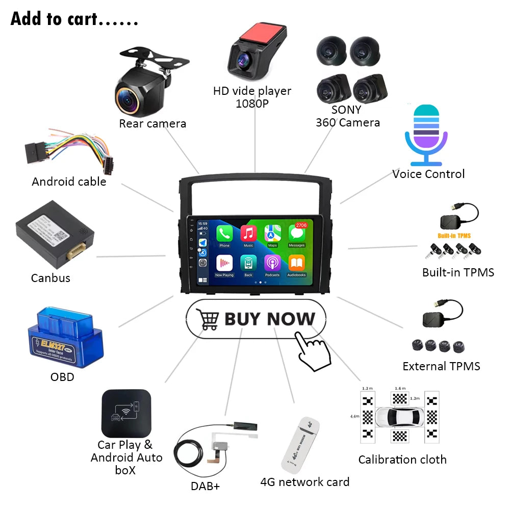Android 16Carplay For Mitsubishi Pajero 4 V80 V90 2006 2007 -2014 Car Radio Video GPS Navigation Player Unit Multimedia Stereo
