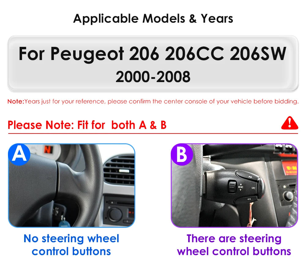 Android 14 Car radio for PEUGEOT 206 206CC 206SW 2000-2005 2006 2007 2008 Multimedia player GPS navi Video 7862 2din Autoradio
