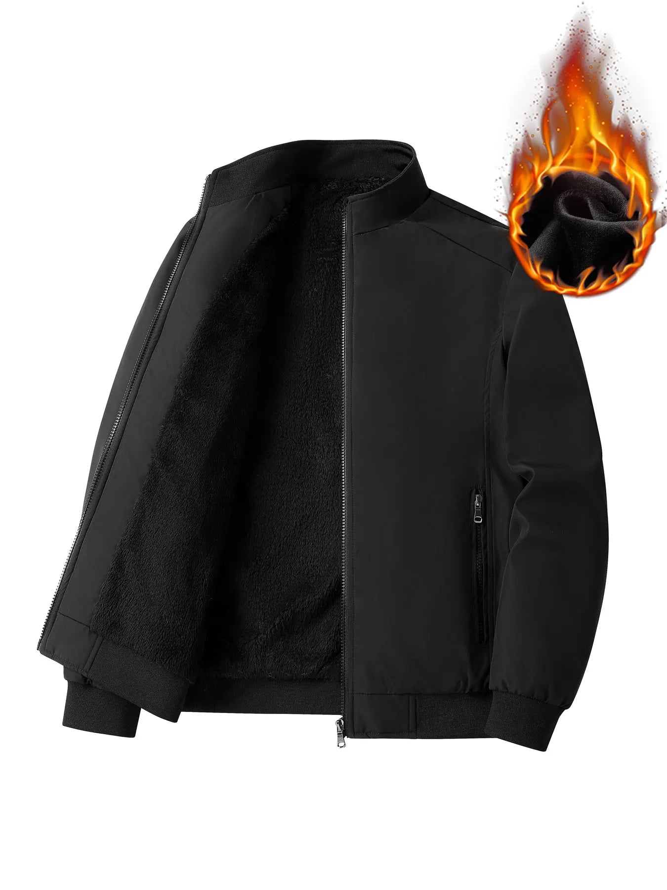 Winter Men's Fashionable Casual Cotton Jacket Outdoor Sports Casual Warm Fleece-Lined Coat Men's Solid Color Stand Collar Thickened Jacket Cotton Clothing