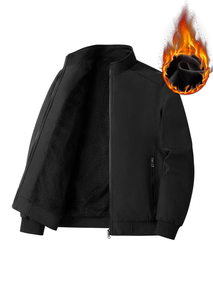 Winter Men's Fashionable Casual Cotton Jacket Outdoor Sports Casual Warm Fleece-Lined Coat Men's Solid Color Stand Collar Thickened Jacket Cotton Clothing
