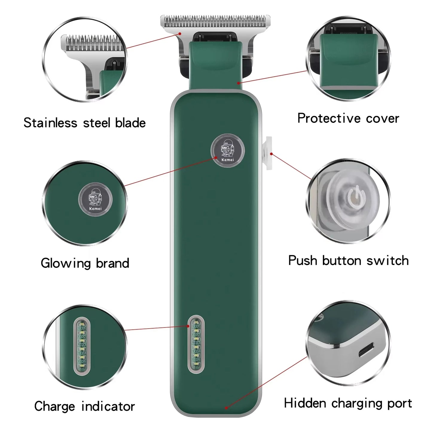 New Design Rechargeable Hair Clippers Kemei KM-5098 USB Mini Professional Beard Trimmer And Hair Clipper For Men