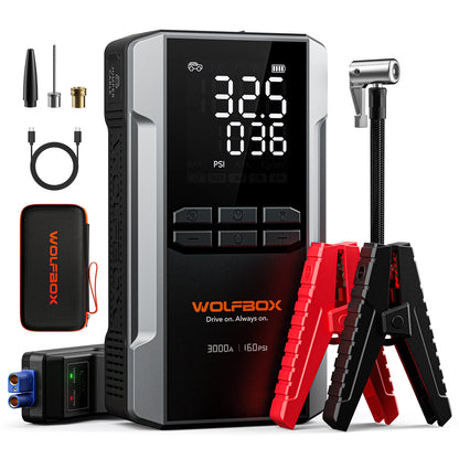 WOLFBOX 3000A Jump Starter with Air Compressor, 16000mAh&160PSI Portable Car Battery Jump Starter with 65W Fast Charge