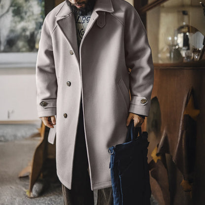 Maden Vintage Grey Balmacaan Jacket Men's German-Style Windproof Overcoat Mid-Length Warm Trench Coat for Fall Winter Commute