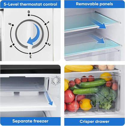 Mini Fridge with Freezer 3.2 Cu.Ft Small Refrigerator for Office, Dorm, Small Fridge with Adjustable