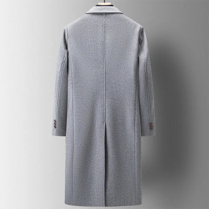 New Autumn Winter Men's Thickened Wool Overcoat, Double-breasted Knee-length Long Woolen Trench Coat