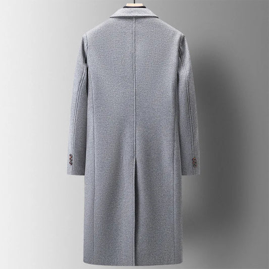 New Autumn Winter Men's Thickened Wool Overcoat, Double-breasted Knee-length Long Woolen Trench Coat