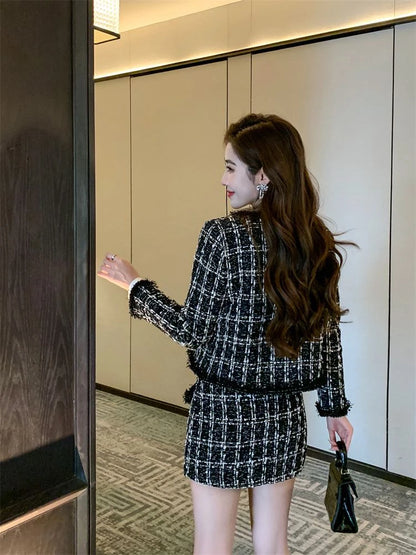 Early Autumn Small Fragrance Style Set Women's Autumn Winter Elegant Fashion High-End Feelings Outerwear Half Skirt Two-Piece...