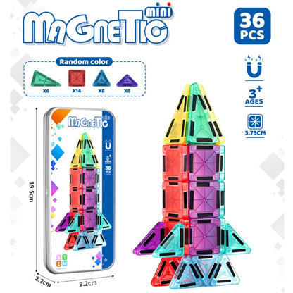 Mini Magnetic Tiles Portable Metal Box Kids STEM 3D Magnet Building Blocks Travel Educational Birthday Christmas Holiday Gift