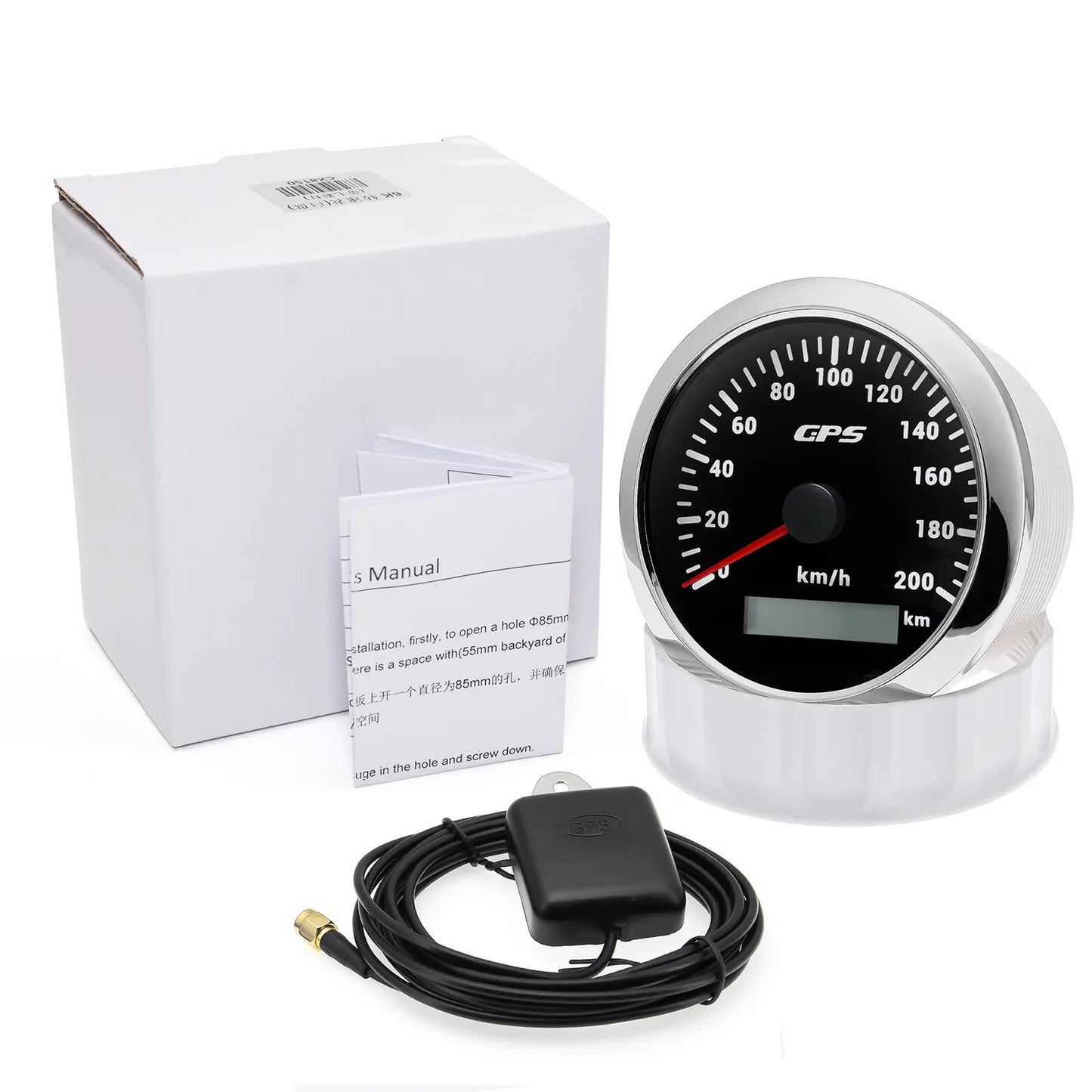 A 85MM GPS Speedometer For Motorcycle Marine Boat 30~200 Kmh Boat Car Truck Speed Gauge Meter With GPS Antenna 7 Color Backlight