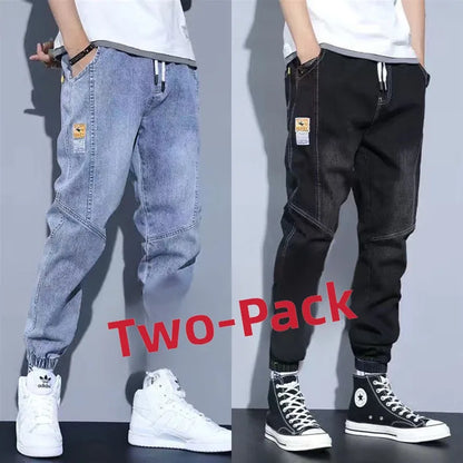 Casual Harajuku Style Men's Jeans Spring Autumn Loose Nine Points Workwear Trousers Loose Cuff Youth Fashion Low Waist Jeans