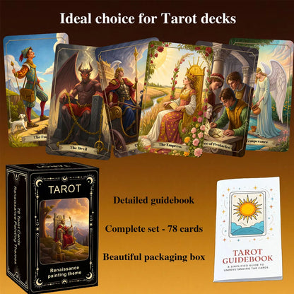 Renaissance Painting Theme Tarot Cards Set, 78 Cards, for History Lovers, Art Enthusiasts, Spiritual Explorers