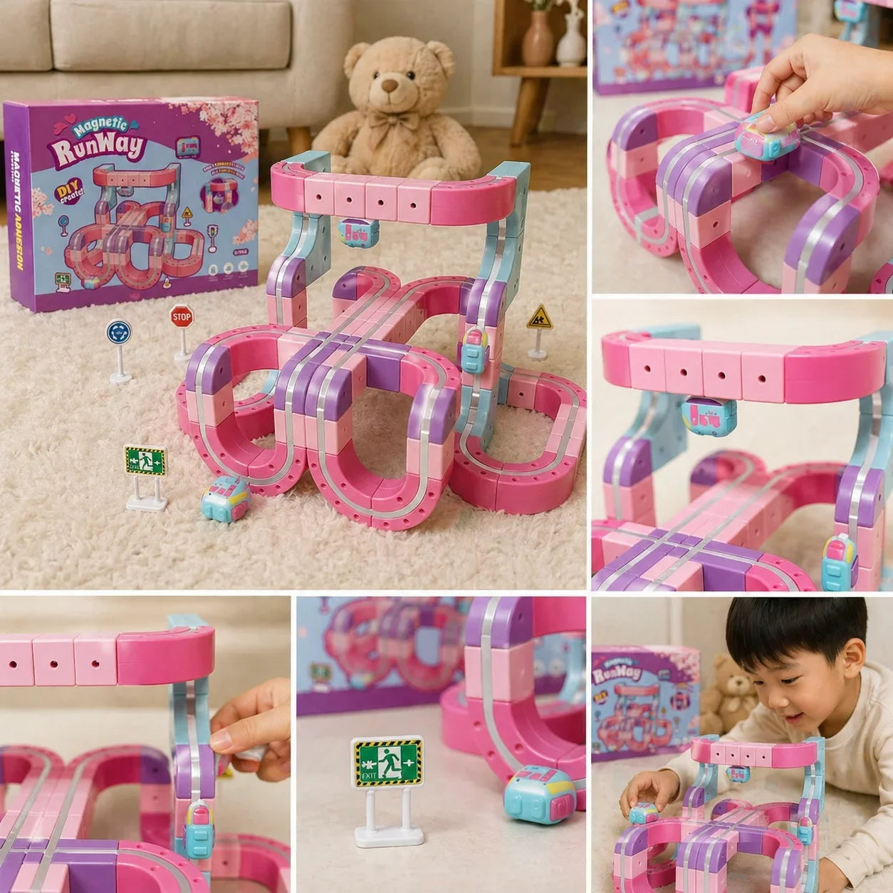 FUNXINEE NEW Technical Magnetic Track Car Electric Train Set Anti Gravity Railcar STEM DIY Building Blocks Vehicle Gift Girls