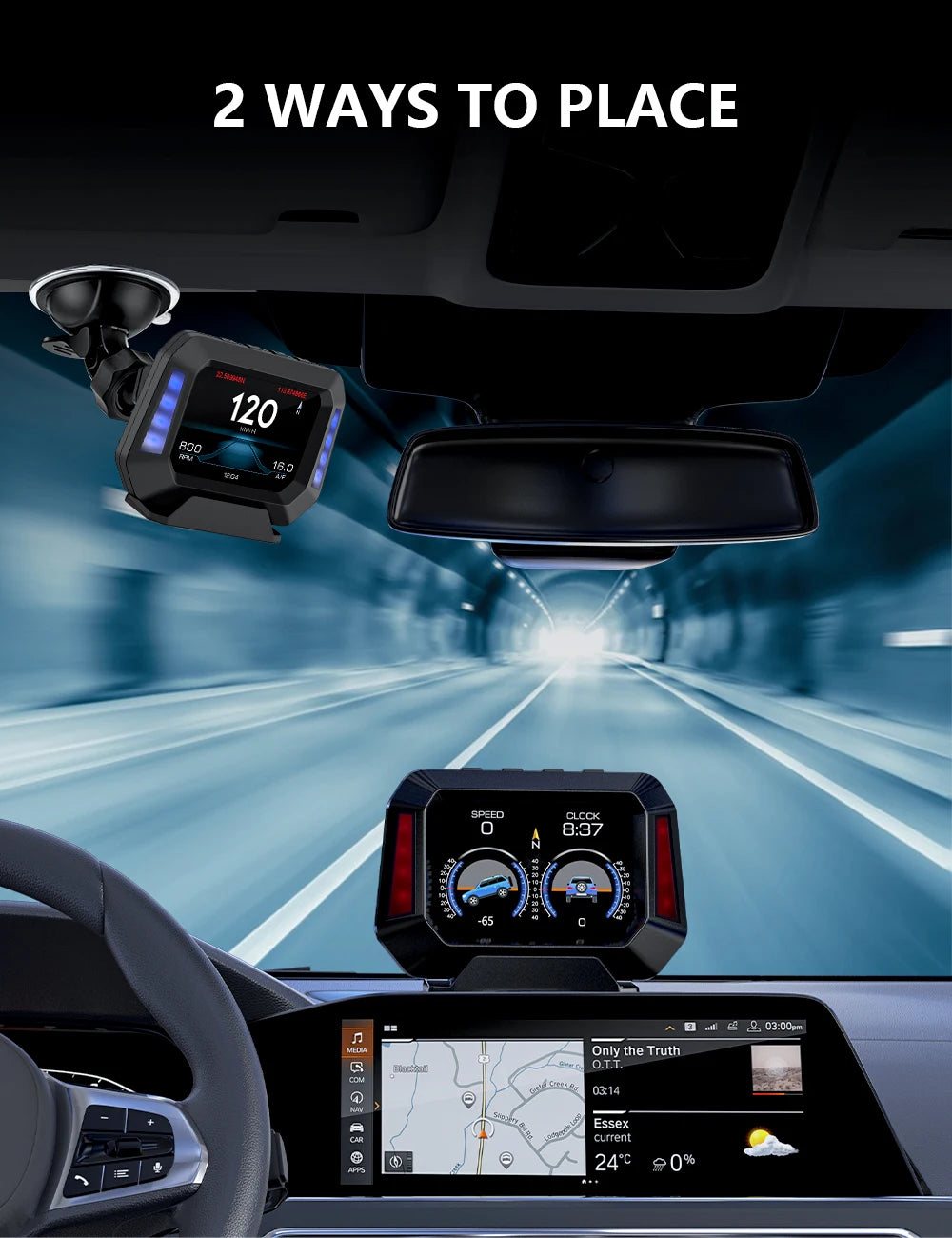 Head up Display OBD + GPS Car Water Temperature Turbo Oil Temperature Multi-function Meter LCD Display Automotive Speed Alarm