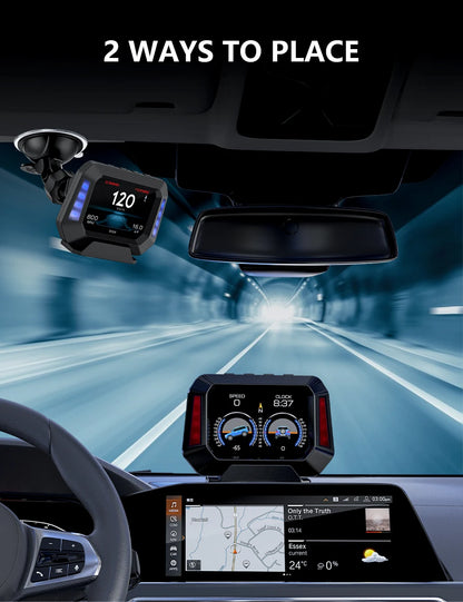 Head up Display OBD + GPS Car Water Temperature Turbo Oil Temperature Multi-function Meter LCD Display Automotive Speed Alarm