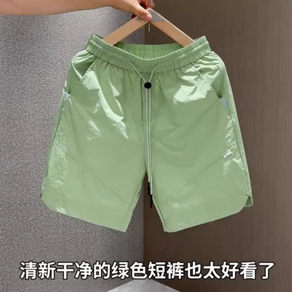 2025 New Ice Silk Basketball Shorts Men's Sporty American Trendy Brand Quick Dry Loose Running Casual Five-Quarter Pants