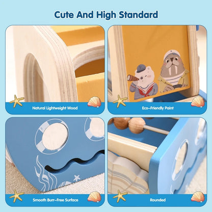 Baby Wooden Montessori Toys Cartoon Wooden Ship Multi-function Game Music Percussion Toy Sensory Educational Toys For  Newborns