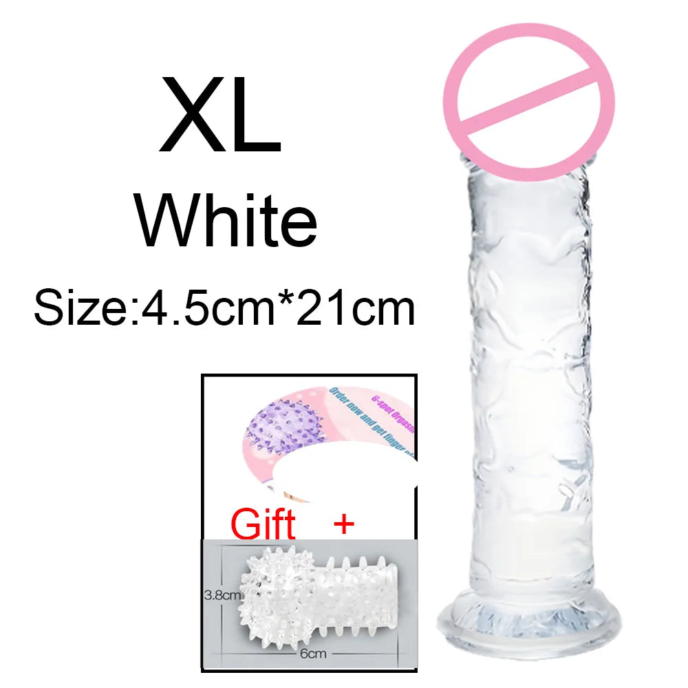 Cheap Women Erotic Anal 5 Colors Big Transparent Dildo Suction Cup Jelly Dick Sex Toys Soft Clitori Vaginal Masturbators Penis