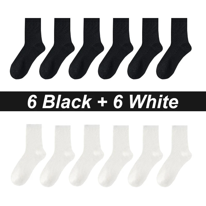 12Pairs Bamboo Fiber Socks Men Casual Business Mesh Breatheable Anti-Bacterial Comfortable High Quality Sock Male Size EU38-45