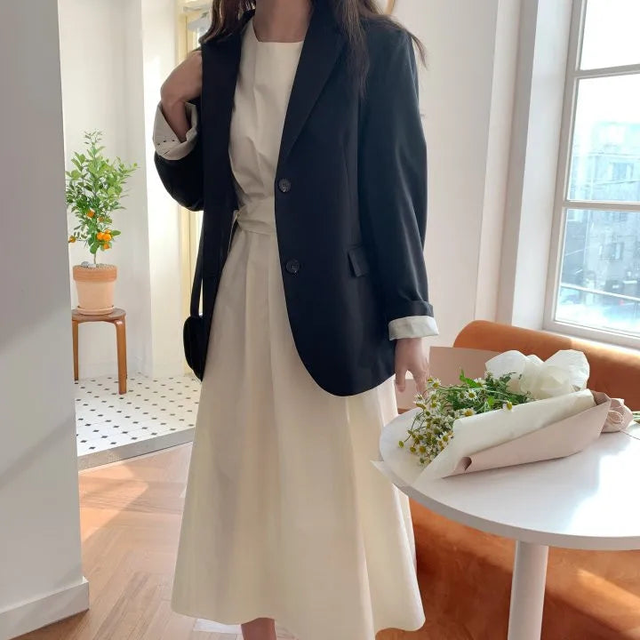 Elegant Pure Color Slim Fit Dress with Belt High Waist Spring Summer Autumn Short Sleeve Casual High Waist Skirt