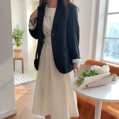 Elegant Pure Color Slim Fit Dress with Belt High Waist Spring Summer Autumn Short Sleeve Casual High Waist Skirt