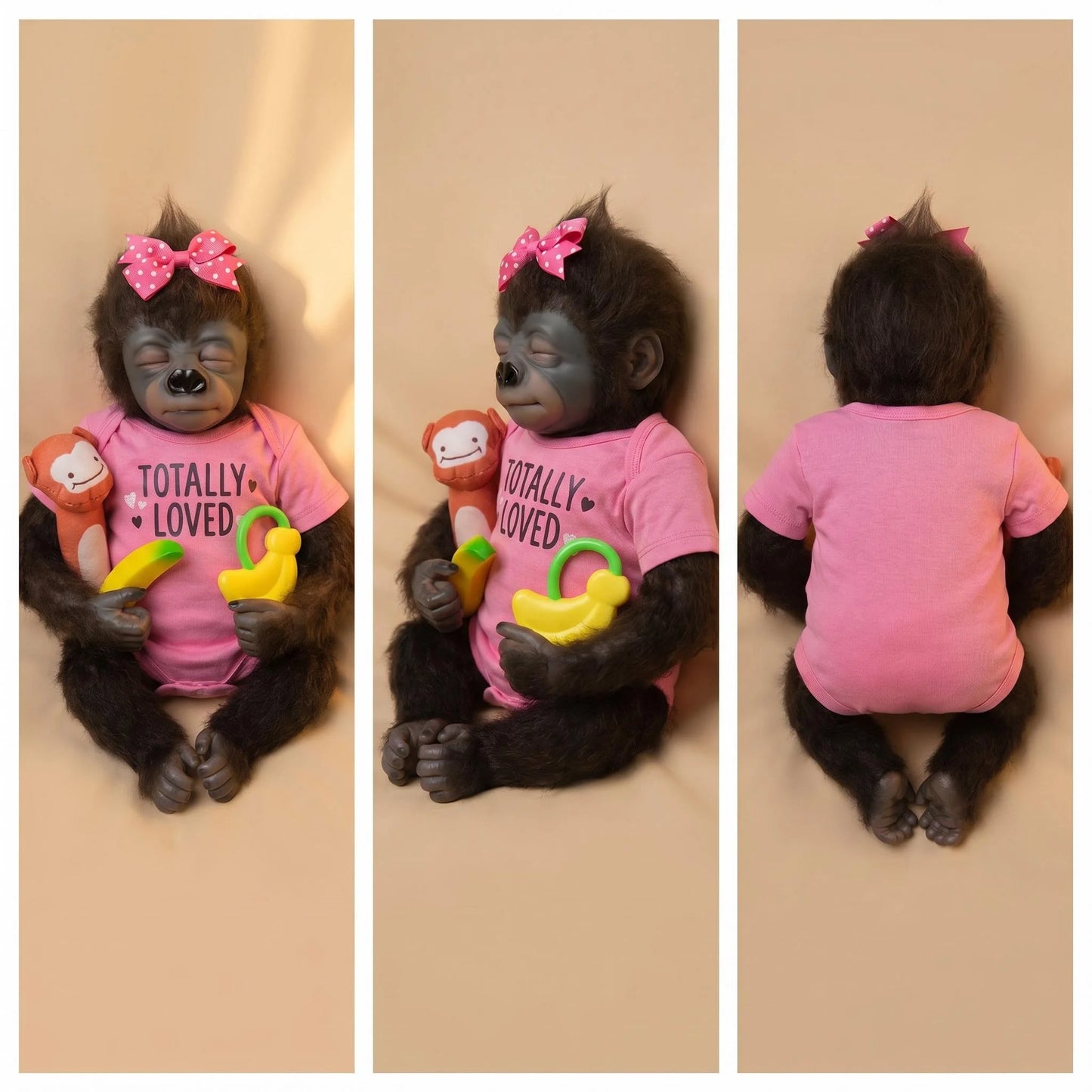 NPK 18inch Lifelike Reborn Baby Orangutan Doll Soft Touch Dark Skin Hand Root Hair Cuddly with Multiple Layers Painting