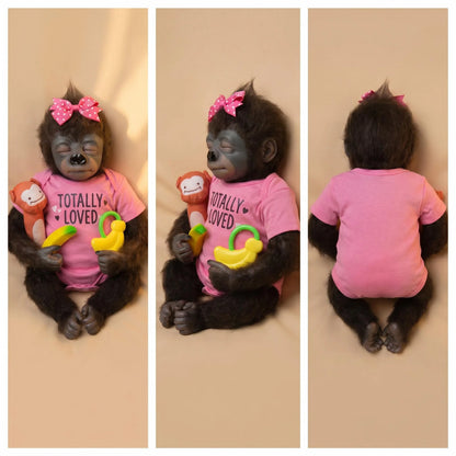 NPK 18inch Lifelike Reborn Baby Orangutan Doll Soft Touch Dark Skin Hand Root Hair Cuddly with Multiple Layers Painting