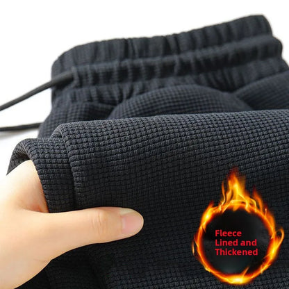 Men's Fleece Lined Sports Straight Leg Long Pants Autumn Winter Large Size Casual Comfortable Sweatpants Youth Trend Black