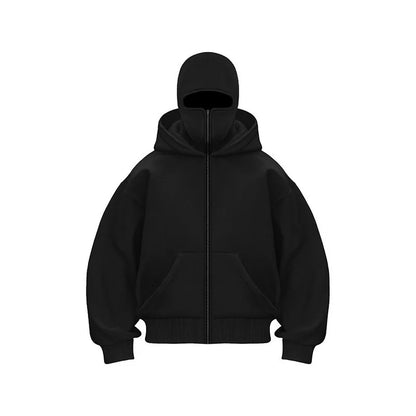 Unisex Double Hooded Fleece Sweatshirt Men Balaclava Hoodie Half Zip Warm Outfit Fall Winter Men Clothing Double Layered Hoodie