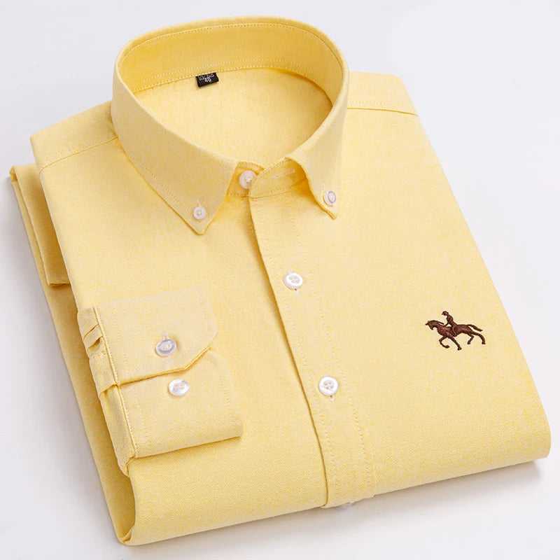 Quality 100% Cotton Oxford Shirt For Mens Long Sleeve Casual Business Regular-Fit Formal Dress Shirts Social Blouse Male Clothes