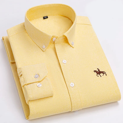 Quality 100% Cotton Oxford Shirt For Mens Long Sleeve Casual Business Regular-Fit Formal Dress Shirts Social Blouse Male Clothes