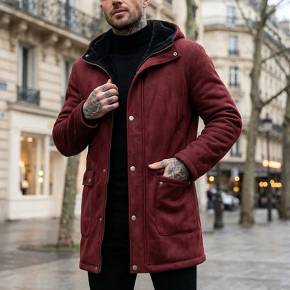New Winter Arrivals Fleece-Lined Jackets Men’s Hooded Jackets Outdoor Windproof Zip-Up Trench Coats Faux Suede Coats Male Coat