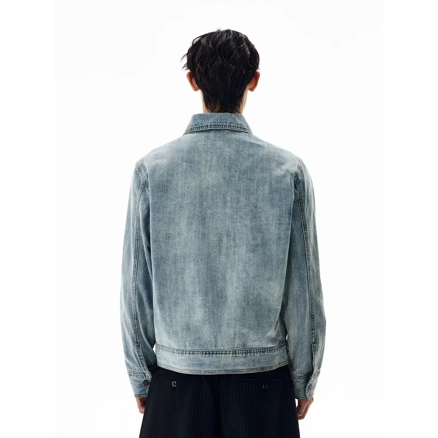 American Retro Trendy Washed Slub Multi - Pocket Denim Jacket Spring and Autumn Men's Windproof Motorcycle Jacket