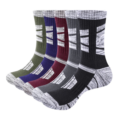 YUEDGE Men's Outdoor Recreation Hiking Socks, Moisture Wicking Cotton Padded Work Boot Socks for Men, 5 Pairs/Pack
