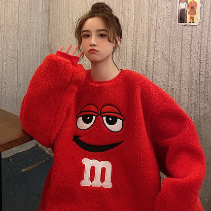 Lamb Fur Ulzzang Hoodie Women Winter Loose Korean Style Ins Lazy BF Thickened Fleece Salt System Streetwear Coat