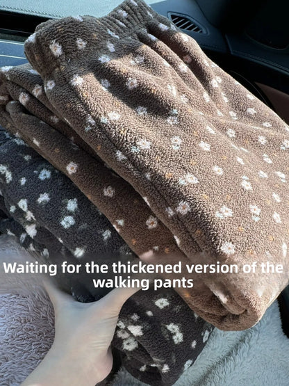 Thickened Floral Print Coral Fleece Warm Pants Straight Leg Winter Home Wear Sleepwear Outdoor Walking Pants Unisex