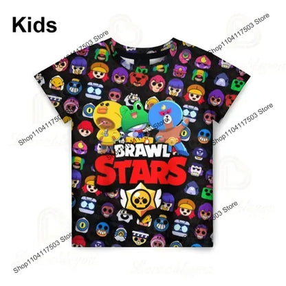 Brawler Leon Shooter Kids T-shirt Shooting Game Spike 3D Print Tshirt Boys Girls Cartoon Tops Teen Clothes