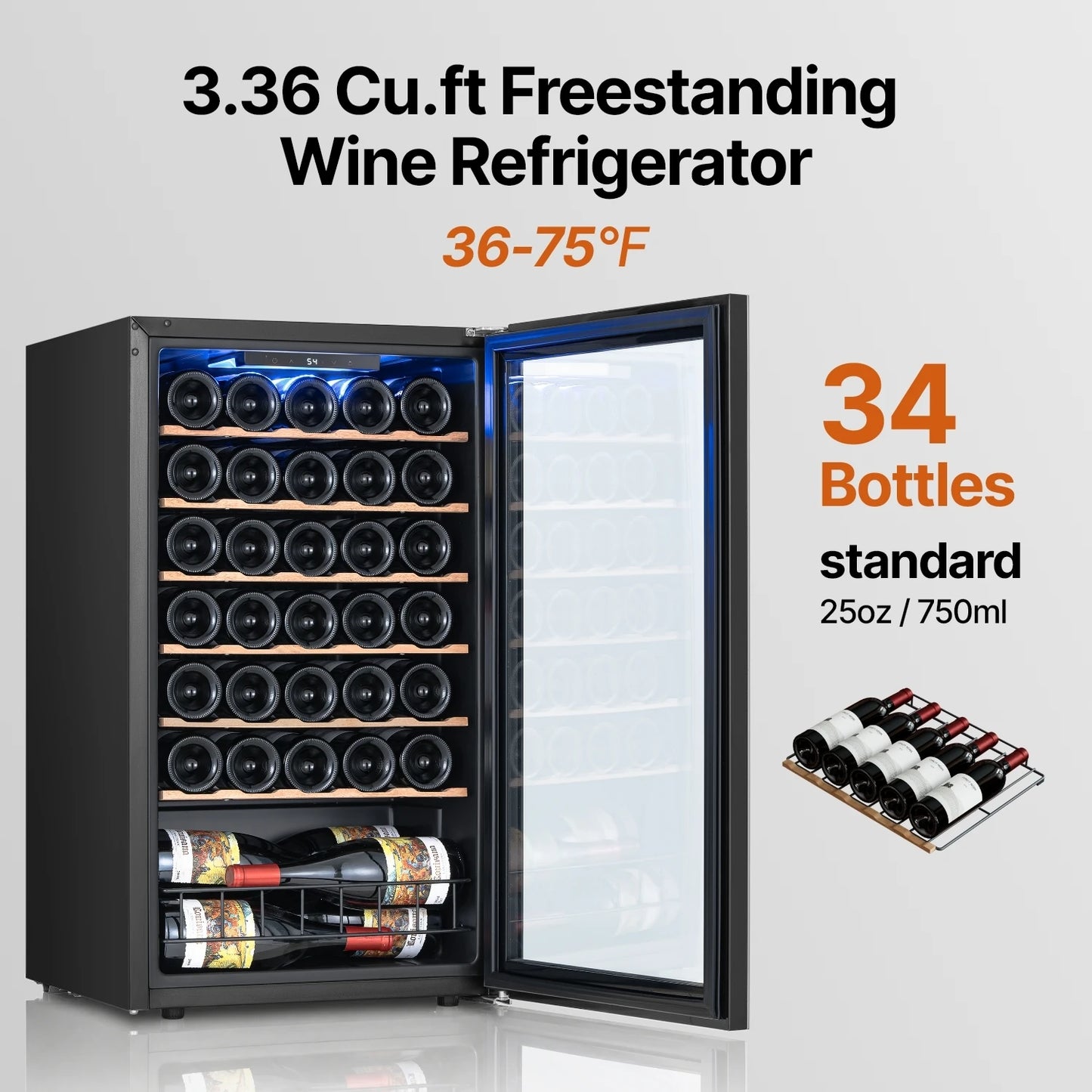 14/20/34/46/105 Bottle Wine Cooler Refrigerator Freestanding Wine Cellar with Glass Door for Household & Hotel Use