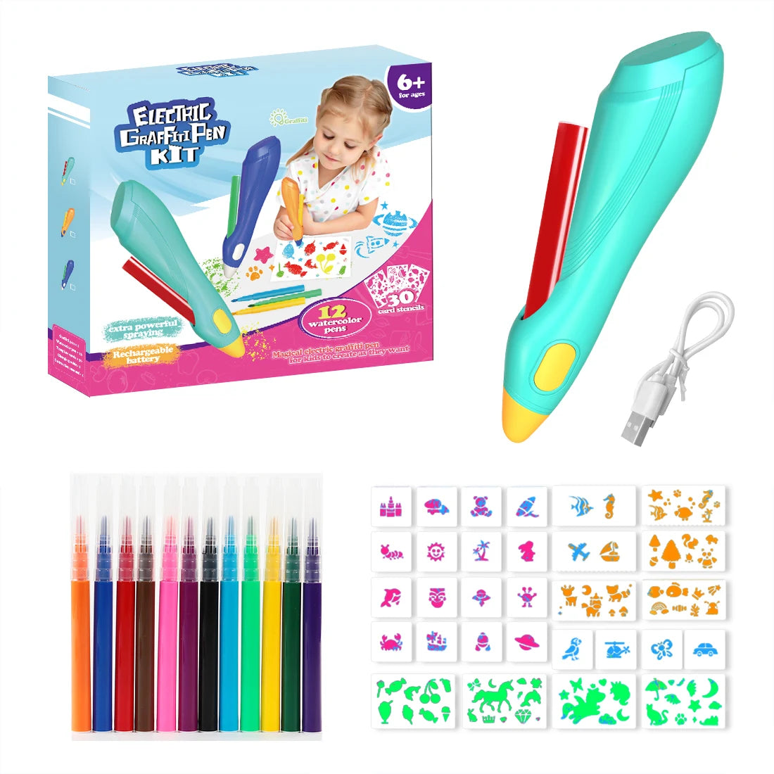 Electric Watercolor Spray Pen Children Hand-painted Color Paintbrush Washable 12 Color Spray Pen Toys for Kids Drawing Toy Gift