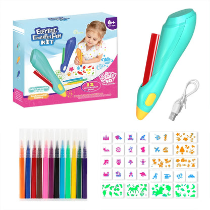 Electric Watercolor Spray Pen Children Hand-painted Color Paintbrush Washable 12 Color Spray Pen Toys for Kids Drawing Toy Gift