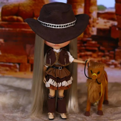Icy Dbs Blyth Doll Dress Western Cowboy Costume With Hat For Anime Girls 1/6 Bjd Collectible Figure Cosplay Accessories