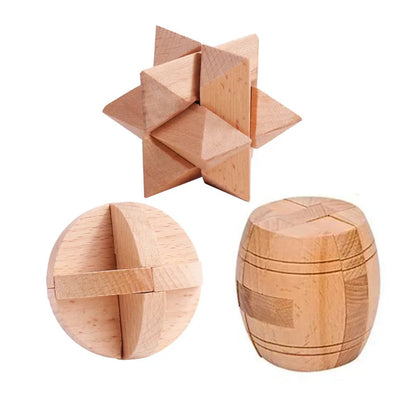 Classic Luban Lock Puzzle 3PCS Set Wooden Brain Teaser For Adults And Kids IQ Challenge Unlock Interlocking Educational Toys