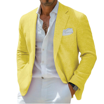 Men's Linen Blend Blazer Notched Lapel Single-Breasted Casual Business Sport Coat Slim Fit Breathable Lightweight Jacket