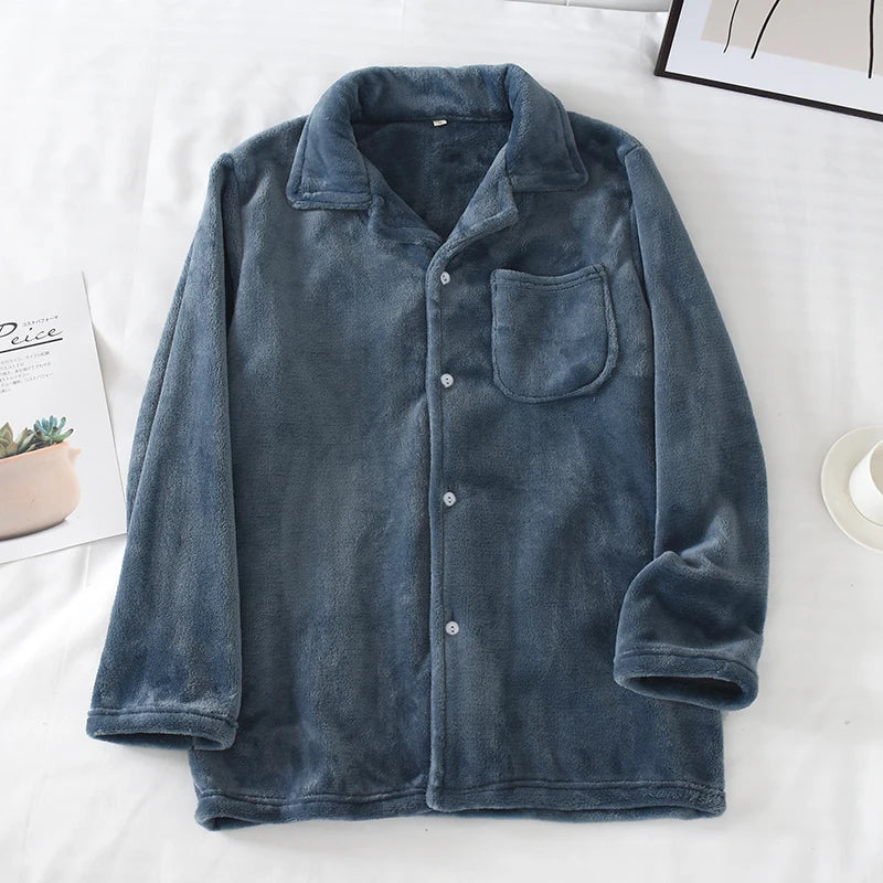 Men's Winter Thiened Long Sve Flannel Pajama Top Loose Comfortable Coral Fce Home Clothes Single Piece Nightirt