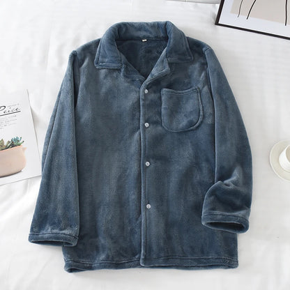 Men's Winter Thiened Long Sve Flannel Pajama Top Loose Comfortable Coral Fce Home Clothes Single Piece Nightirt