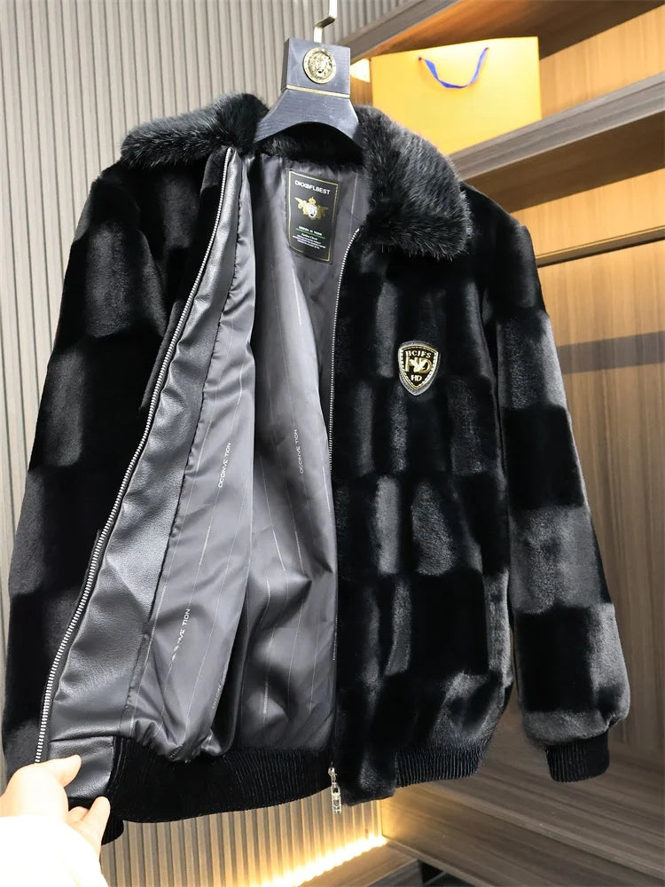 High-End Men's Winter Coat Fake Fur Suede Collar One-Piece Small Label Simulation Fur Coat Zhejiang Production 2023 Winter